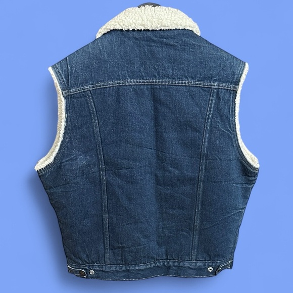 Vintage Sears Roebuck Western Wear Denim Sherpa Lined Snap Front Vest Men's 44R - Picture 13 of 13